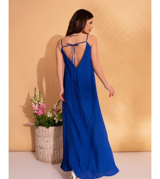 Синее хлопковое платье в бельевом стиле