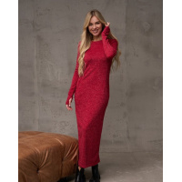 Красное ангоровое длинное платье с карманами