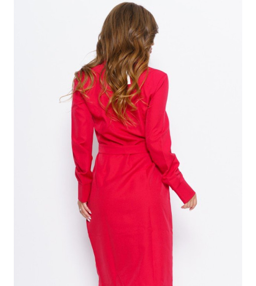 Червона сукня на гудзиках з довгими рукавами