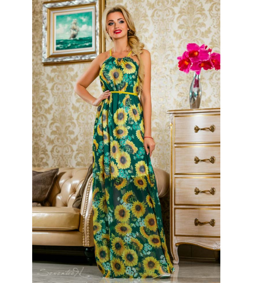Платье 806.2236 зеленый, цветочный принт