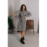 Серое прямое платье в клетку на длинный рукав Seventeen 2027.5277