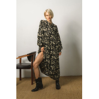 Черное принтованное в цветы длинное свободное платье с пышными рукавами Seventeen 2048-1.5322