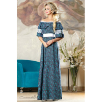 Длинное синее летнее платье с принтованным софтом и открытыми плечами Seventeen 720.2151