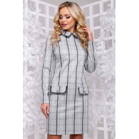 Серое принтованное в клеточку короткое платье с воротником и длинным рукавом Seventeen 1041.2898