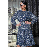 Синее свободное креп-шифоновое платье миди длины с рюшами и цветочным принтом на длинный рукав Seventeen 1482.3426