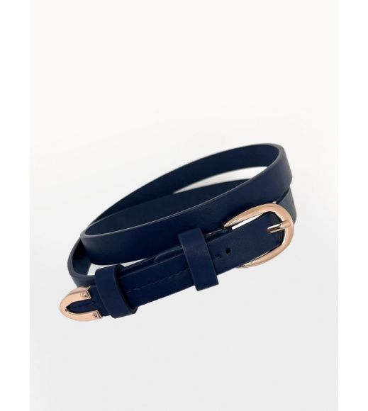 Темно-синий кожаный ремень с золотой фурнитурой