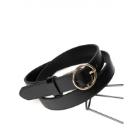 Черный ремень из эко-кожи с круглой пряжкой