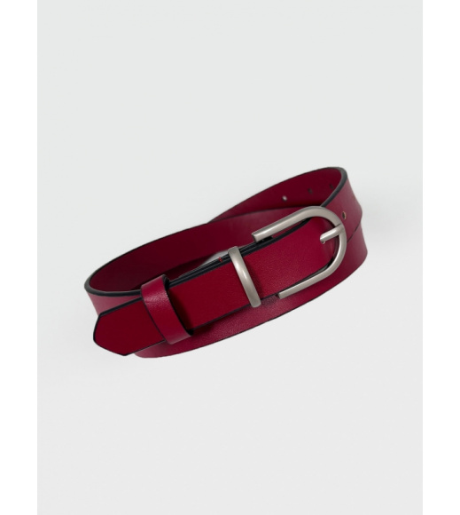 Бордовый тонкий ремень из эко-кожи