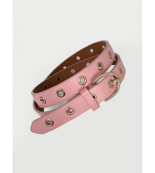 Розовый кожаный ремень с люверсами