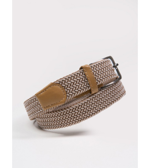 Бежево-белый плетеный широкий ремень-резинка