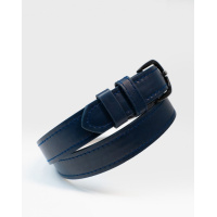 Синий ремень из эко-кожи с цветочным декором на пряжке