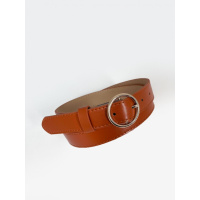 Светло-коричневый ремень из эко-кожи с круглой пряжкой