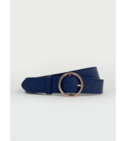 Темно-синий ремень из эко-кожи с круглой пряжкой