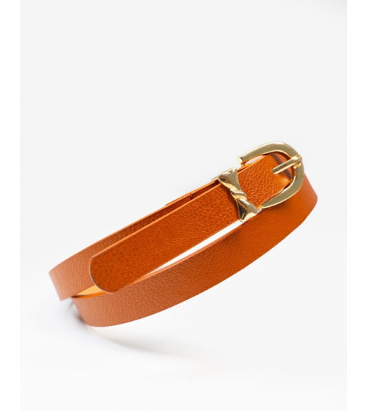 Светло-коричневый тонкий ремень с декоративной пряжкой
