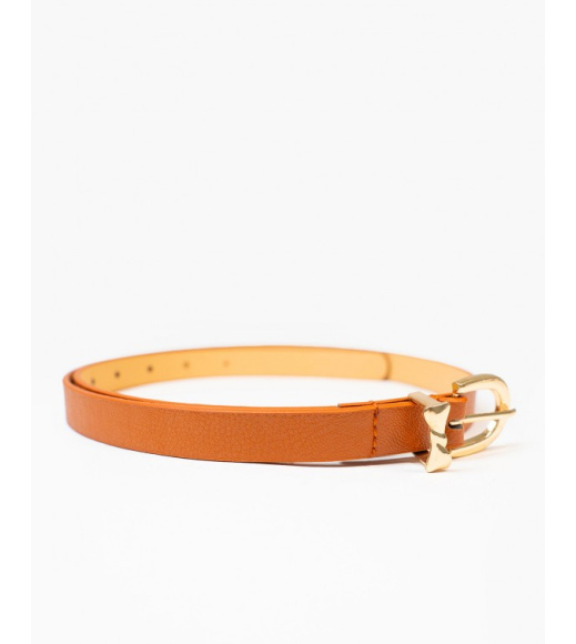 Светло-коричневый тонкий ремень с декоративной пряжкой