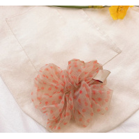 Бежево-красная шифоновая резинка с сердечками