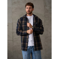 Сине-бежевая шерстяная рубашка с клетчатым принтом