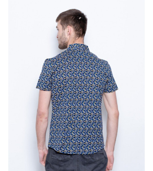 Темно-синяя рубашка с геометрическим принтом