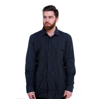 Черная мужская рубашка в тонкую вертикальную полоску