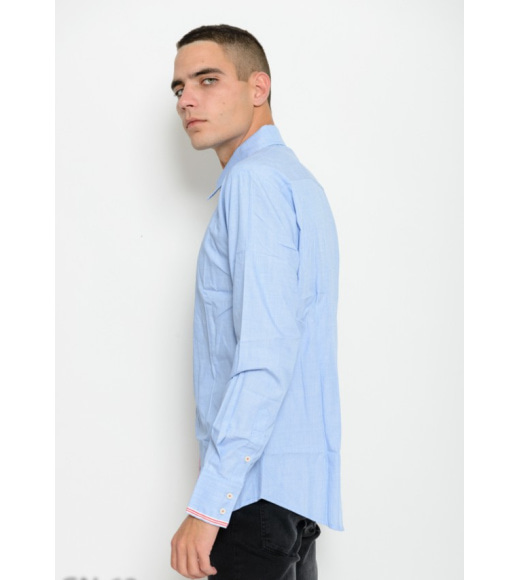 Голубая рубашка с длинными рукавами из тонкого коттона с полосатой тесьмой