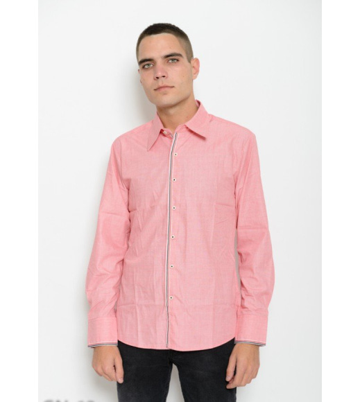 Розовая рубашка с длинными рукавами из тонкого коттона с полосатой тесьмой
