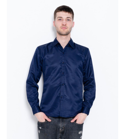 Темно-синяя классическая рубашка с длинными рукавами