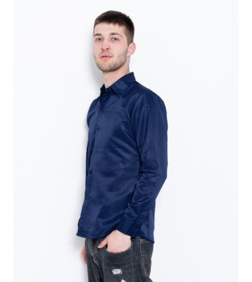 Темно-синяя классическая рубашка с длинными рукавами