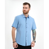 Голубая стрейчевая рубашка на кнопках