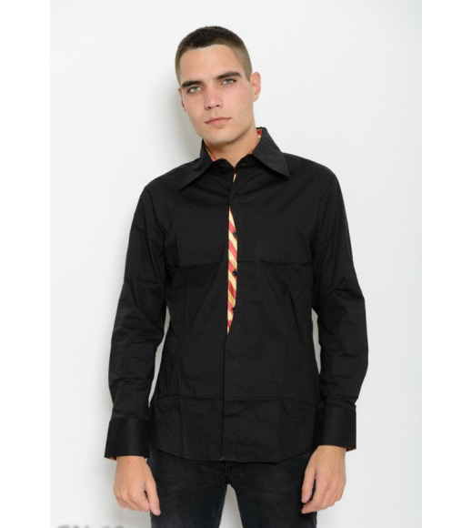 Черная классическая рубашка из коттона с атласными контрастными вставками