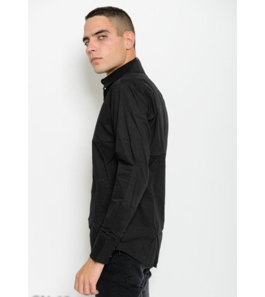 Черная классическая рубашка из коттона с атласными контрастными вставками