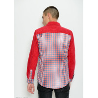 Бордовая комбинированная клетчатая рубашка с вельветовыми вставками