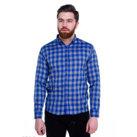 Ярко-синяя мужская рубашка в крупную клетку Виши