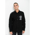 Черная рубашка из плотного коттона с длиными рукавами и клетчатыми вставками