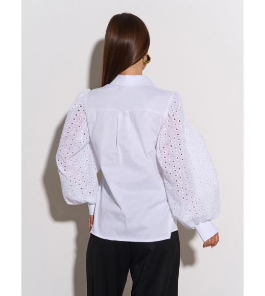 Хлопковая белая рубашка с рукавами из прошвы