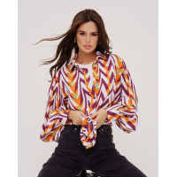 Бордово-оранжевая рубашка с объемными рукавами