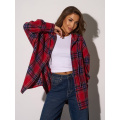 Шерстяная клетчатая рубашка красно-синего цвета с капюшоном