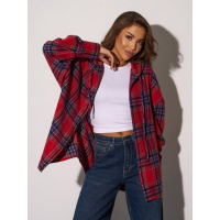 Шерстяная клетчатая рубашка красно-синего цвета с капюшоном