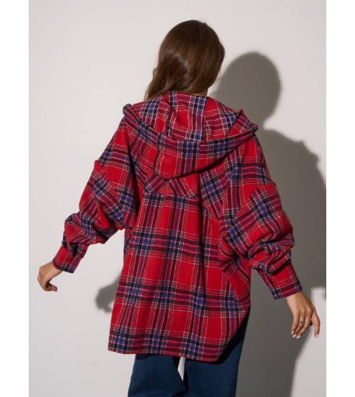 Шерстяная клетчатая рубашка красно-синего цвета с капюшоном