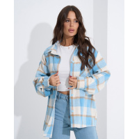 Шерстяная голубая клетчатая рубашка с карманом