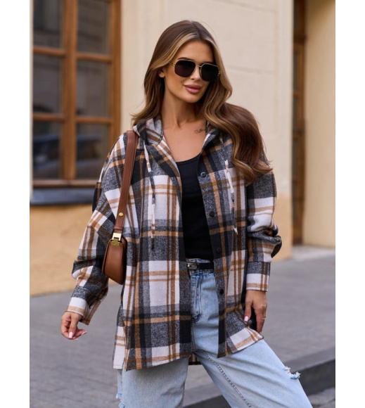 Шерстяная оверсайз рубашка с капюшоном