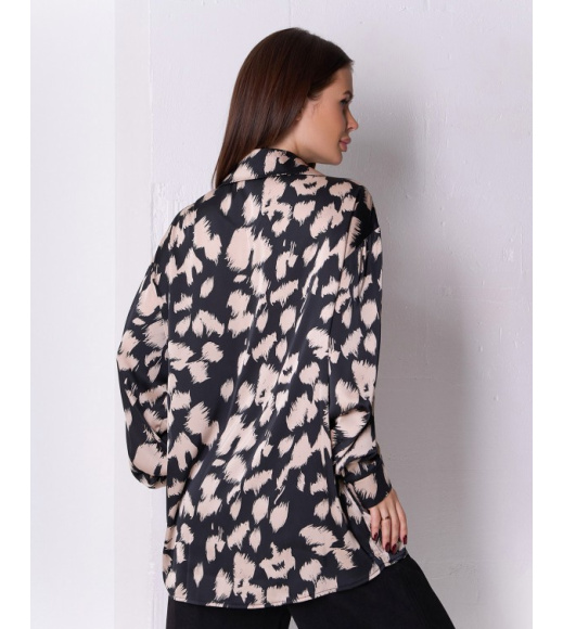 Черно-бежевая шелковая рубашка с карманом