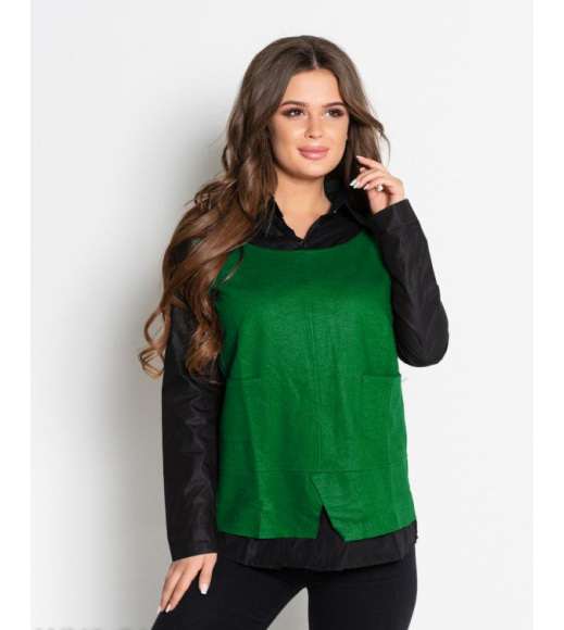 Черно-зеленая рубашка с длинными рукавами