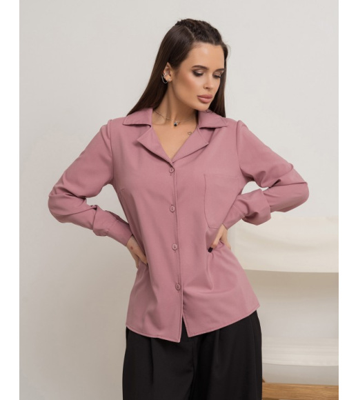 Розовая однотонная рубашка с карманом