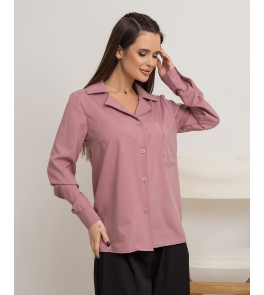 Рожева однотонна сорочка з кишенею