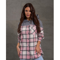 Серо-розовая комбинированная рубашка с капюшоном