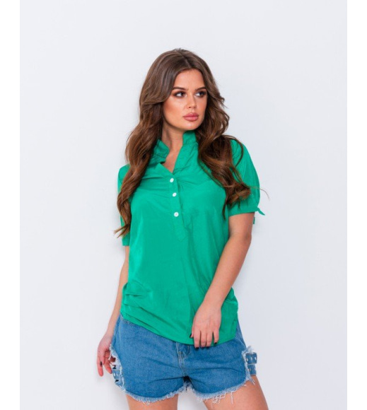 Зеленая присборенная с низу асимметричная рубашка