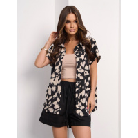 Черно-бежевая рубашка свободного кроя