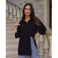 Льняная черная рубашка свободного кроя