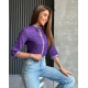 Фіолетова лляна сорочка з вишивкою на манжетах