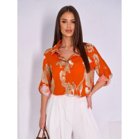 Хлопковая оранжевая рубашка с принтом